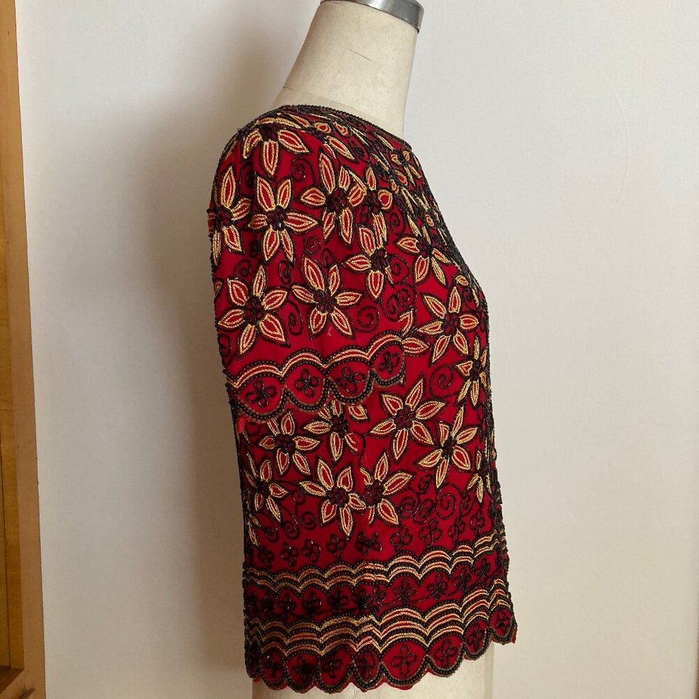 Adrianna Papell Boutique Beaded Silk Lined Daisy 🌼 Red - Picture 9 of 11